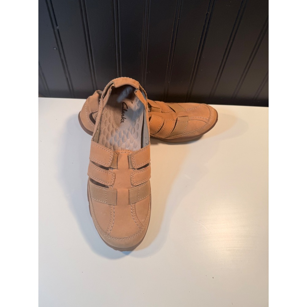 Clarks Womens 7.5 M Tan Leather Fisherman Slip On Caged Flats 26064919